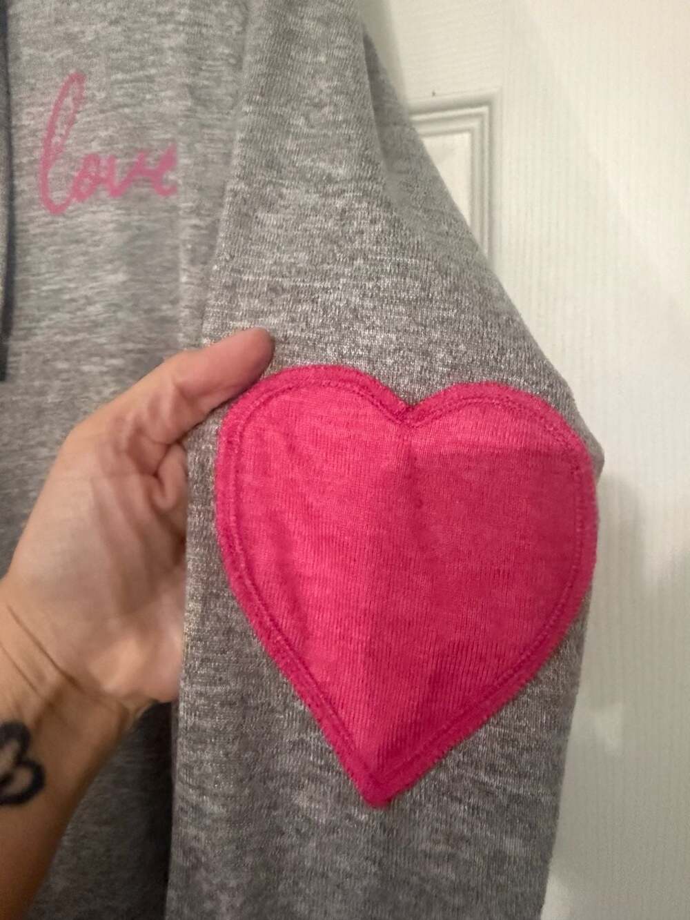 Maurices Haven Love Heart Patch Hoodie Gray Pink - Picture 3 of 6